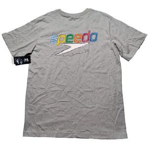 SPEEDO Men Large Light Heather Gray Double-Sided Vibe Graphic T-Shirt NEW